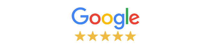 Google logo with 5 yellow stars
