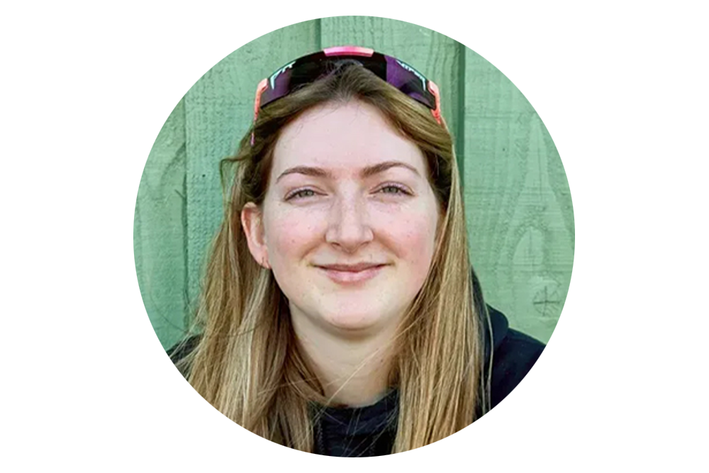 Image of Abbie at Cyclexperience with a green background