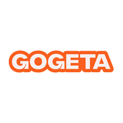 Gogeta brand logo in bold white letters with a thick orange outline