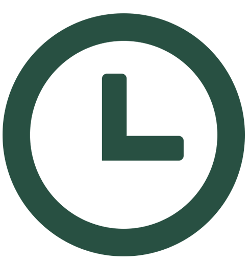 Green clock icon on a white background