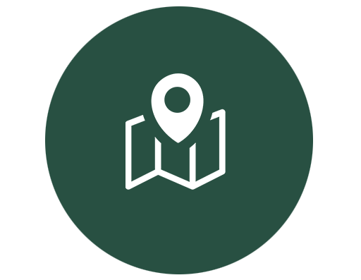 Icon of a map with a location marker on a green background