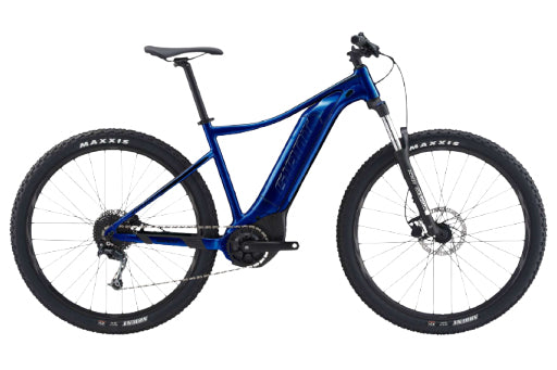 Blue electric off-road bicycle on a white background