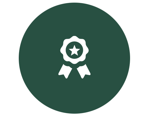 Icon of a white award ribbon on a green background