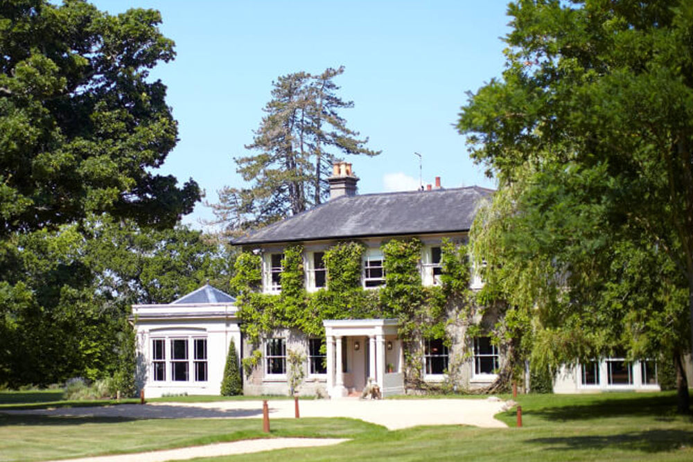Large house with greenery and clear sky