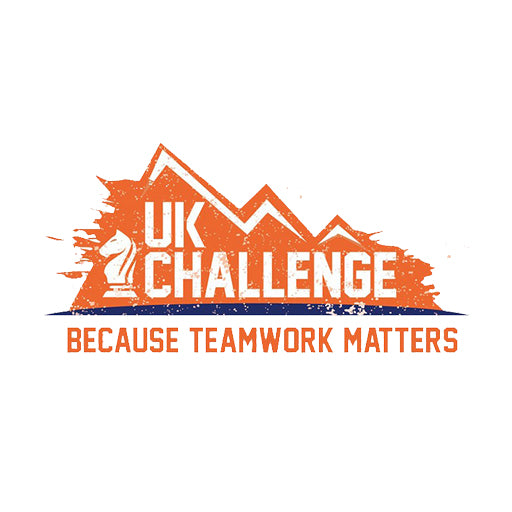 UK Challenge logo with orange shapes and a chess piece, with the tagline 'Because teamwork matters'